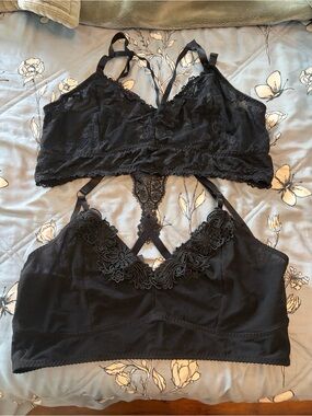 2 torrid Black Lace Bralettes Duo - Floral Trim size 3